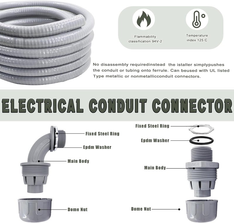 Feotech Liquid-Tight Conduit and Connector Kit - 1/2 Inch 5 FT Non Metallic Liquid Tight Electrical Conduit with 1 Straight and 1 Angle Fittings - Image 4